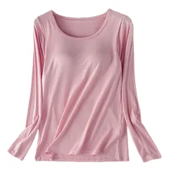 カップ付き プラトップ 長袖 大きいサイズ レディース あったか 肌着 インナー 丸首 さらさら 薄手 アンダーゴム 締め付けない 黒 白 赤 青 水色 緑 紫 rr66