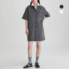 JAJU/JAJU レディース KARA 5分 デニムワンピース デニムスカート Mサイズ グレー