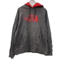 THE NORTH FACE プリントスウェット パーカー M グレー レッド ザノースフェイス プルオーバー ビッグプリント フーディー 秋物 a712-6432