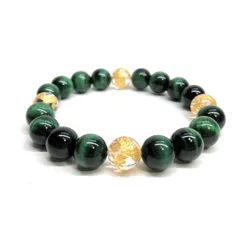 10mm 四神獣金彫水晶×グリーンタイガーアイ パワーストーン ブレスレット天然石 運気上昇 開運 金運 お守り 青龍 白虎 玄武 朱雀　[24]