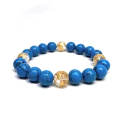 10mm 四神獣金彫水晶×ターコイズ パワーストーン ブレスレット天然石 運気上昇 開運 金運 恋愛運 お守り 青龍 白虎 玄武 朱雀 　#1  [l]