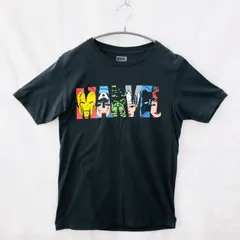 古着　MARVEL　マーベル　アイアンマン　キャプテン・アメリカ　ハルク　ソー　ホークアイ　ブラック・ウィドウ　アベンジャーズ　Tシャツ　コットン100%　黒　S　ビッグロゴ
