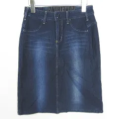 サムシング something デニム スカート 膝丈 ストレッチ レーヨン MEDIUM ネイビー ウォッシュ加工 kz13813