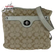 美品 COACH コーチ シグネチャー 型押し ベージュ シルバー金具 キャンバス/レザー ショルダーバッグ ポシェット 斜め掛け可能 407502【中古】