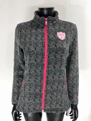 【USED】Kappa カッパ ポリエステル ダブルジップ ハイネック 長袖 ジャケット 裏起毛 ブラック 黒 ホワイト 白 レディース M ゴルフウェア