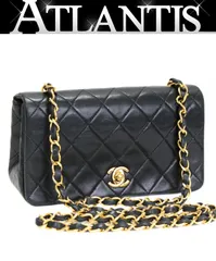 シャネル CHANEL ヴィンテージ ミニマトラッセ20 フルフラップ チェーンショルダーバッグ ラム 黒 G金具 1番台 【72903】