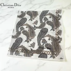 Christian Dior クリスチャンディオール　ペイズリー柄　ホワイト　ハンカチ　スカーフ　白　アイボリー　刺繍ロゴ　47×47㎝　正方形