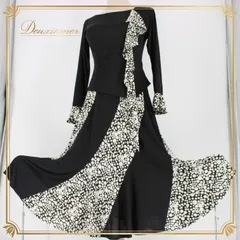 社交ダンス 衣装 スタンダード 上下セット ツーピース レッスンウェア パーティ衣装 LADIES TOP FASHION OF TODAY 黒 白 ホワイト系 ブラック系 水玉 ドット Mサイズ おしゃれ 伸縮性 ポリエステル ファスナー 単品対応 練習着