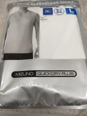 ●F19 ミズノ メンズ Vネック  ノースリーブシャツ 2枚組 ホワイト　Ｌ