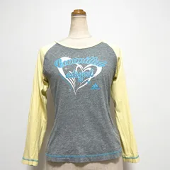 adidas アディダス ラグランTシャツ ラメプリント 英字 ハート ロゴ グレー イエロー 長袖 綿100% コットン レディース キッズ 150cm ピチT チビT Y2K 平成ギャル 平成女児 Archive 00s