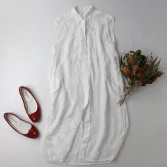 TOMORROWLAND collection トゥモローランド リネン シャツワンピース ノースリーブ 羽織 ジレ 日本製 36/S 白 ホワイト(90K＋7959)26N☆