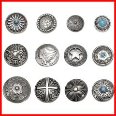 삼코스 12개 세트 콘쵸 버튼 20mm~32mm 나사식 인디언 십자가 터키석 당초 용 오각성 공예 가죽 공예 가방 지갑 수예 DIY 재봉 장식 버튼 교환 설치 간단