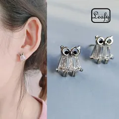 Leafyお正月に縁起の良い 動物　福朗　透明度高いのジルコニアでデザインしたふくろうモチーフピアス/ふくろうは縁起が良いといわれ、開運・紹運・商売繁盛など、たくさんの幸せを運んでくれます♪ 梟モチーフ シルバー x05175as