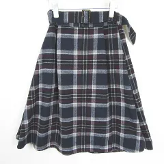 アースミュージック&エコロジー EARTH MUSIC & ECOLOGY フレア スカート ロング丈 ベルト付き 綿 レーヨン 毛 F ネイビー チェック kz11355