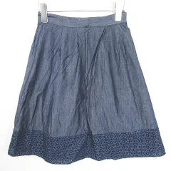 エニィスィス エニシス anySiS フレア スカート 膝丈 レーヨン 綿 2 ブルー 刺繍 花柄 kz11363