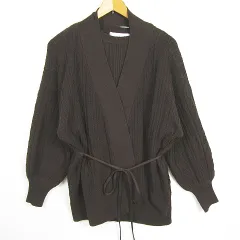 ミスティウーマン mysty woman アンサンブルニット カーディガン 長袖 タンクトップ ベルト付き F ブラウン ケーブル編み kz11376