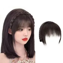 新品 前髪ウィッグ 三つ編みエクステ ウィッグヘアバンド型 空気感 ウィッグカチューシャ 前髪部分ウィッグ レディース ウィッグ ヘアバンド 髪飾り ヘアアクセサリー 付け髪 ヘアアレンジ (ライトブラック)