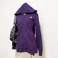 adidas アディダス 水玉パーカー ジップアップパーカー ドット ロゴ 刺繍 紫 パープル  長袖 レディース Lサイズ Y2K ウィッシュコア 日本感性コア 韓国系 グランジ Archive 00s