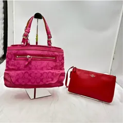 【❗️✨バッグ2点セット✨❗️】 COACH コーチ  レッドレザークラッチ＆ピンクシグネチャーハンドバッグ 現状品