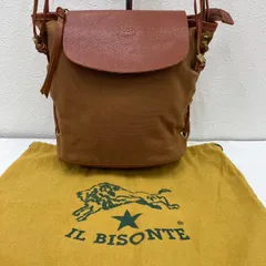 7505　IL BISONTE　イルビゾンテ　 ショルダーバッグ　斜めがけ　 ロールトップ　キャンバス　 レザー　ブラウン系　茶系　 ロゴ刻印　保存袋付き　レディース