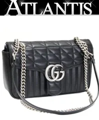 グッチ GUCCI GGマーモント キルティング チェーンショルダーバッグ ミディアム レザー 黒 443497 【72930】
