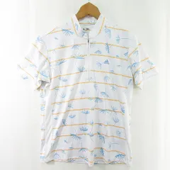 アディダス adidas climacool ゴルフウェア ポロシャツ 半袖 ハーフジップ ストレッチ M ホワイト ライン 総柄 kz11664