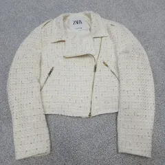 M ザラ ツイード ライダース風 クロップド ジャケット