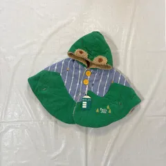 新品 未使用 タグ付き Petit jam プチジャム 男の子 子供用 フード付き リバーシブル ポンチョ マント 60 〜 70㎝ グリーン ブルー ベージュ ボア クマ クマみみ ロゴ 厚手 綿100% モコモコ かわいい ベビー 赤ちゃん  暖かい