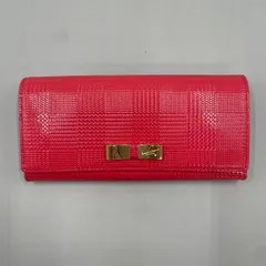 未使用級　Samantha Thavasa Petit Choice サマンサタバサ　プチチョイス　長財布　ロングウォレット　リボン　チェック柄　エナメル　赤系　レッド