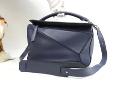 ロエベ パズルバッグ ミディアム レザー紺 ショルダーストラップ付ハンドバッグ 美品@051503