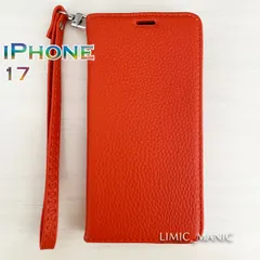 iPhone 17 ケース スマホケース 手帳型 レザー調 オレンジ ストラップ 磁石 アイフォン アイホン