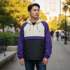 Volcom ボルコム ケーン ジャケット アノラックジャケット 耐水加工 スケートボード スノーボード アウトドア EU M ホワイト 白 ブラック 黒 パープル 紫 ポリエステルのサムネイル
