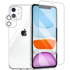 【数量限定】対応 iPhone 11 用の ケース + ガラスフィルム + カメラフィルム 柔軟 TPU アイフォン11 カバー 全透明 散熱加工 黄変しにくい 日本旭硝子製 フィルム 強化ガラス 硬度9H 高透過率 飛散防止 [ 全面保護カバー 耐衝撃 落下