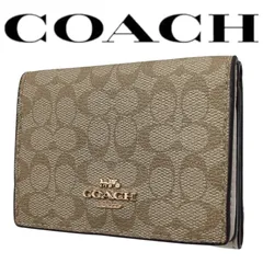 COACH　コーチ　三つ折り財布　91806　財布　シグネチャー　PVC　ベージュ　ブラウン　ミニ財布