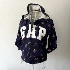 GAP Floral Fleece Lined Zip Hoodie Women's S Sequin Arch Logo Navy Parka 平成ギャル y2k ギャップ 花柄 内ボア ジップパーカー  Sサイズ相当 スパンコール アーチロゴ ネイビー
