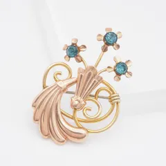 L080 Van Dell ヴァンデル 1/20-12KT G.F刻印 ブローチ アクアマリン風 フラワー ゴールド デザイン コスチュームジュエリー