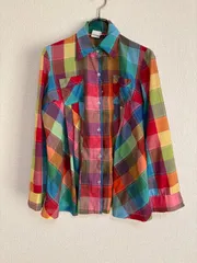 R00217｜No Brand ノーブランド｜Multi マルチカラー｜チェック 長袖シャツ｜レディース M｜古着｜90S｜Y2K｜ヴィンテージ｜一点物｜大人気｜フォロー割あり｜アメカジ｜ストリート
