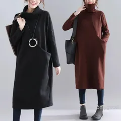 チュニックワンピース秋レディースパーカーワンピース冬ゆったり大きいサイズ体型カバーロングワンピース膝丈7分袖