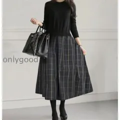 ワンピース レディース 40代 秋 冬 長袖 ロングワンピース 春 きれいめ ニットワンピース 着痩せ 体型カバー 異素材 切り替え カジュアル 