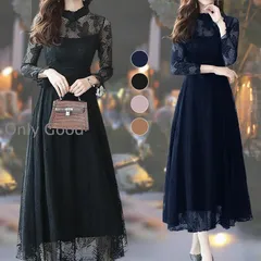 ワンピース レディース きれいめ 結婚式 ドレス レースワンピ 長袖 Aライン パーティードレス 上品 ママワンピース 30代40代50代