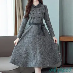 ワンピース 秋冬 きれいめ 膝丈 長袖 aライン 大人 上品 カジュアル 大人可愛い きれいめワンピース レディース セレモニー 袖あり 襟付き 