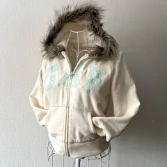 GAP Y2K Fur Trim Fleece Lined Zip Hoodie Kids 140 Ivory Embroidered ギャップ 平成ギャル ファー付き 内ボア ジップパーカー キッズ 140 オフホワイト 刺繍ロゴ