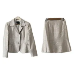 23区(ニジュウサンク) スカートスーツ レディース - ベージュ×白 ツイード/ラメ/ラインストーン