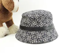 ロエベ バゲットハット リピートアナグラム コットン灰紺 ヘッドウォーマー 極美品@ 4