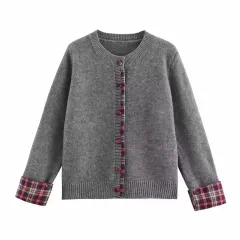 (4color) チェック 袖 カーディガン