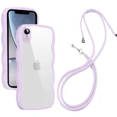 【人気商品】iPhone XR ケース クリア ショルダー 全面保護 人気 かわいい iphone xr カバー 透明 アイフォン XR スマホケース 薄型 軽量 首かけ 肩掛け 縄掛けケース ストラップ付き 長さ調整可能 落下防止（パープル）