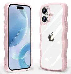 【人気商品】iPhone 16 用 ケース クリア 波状フレーム 耐衝撃 アイフォン 16 用 スマホケース かわいい 人気 可愛い 女性用 カバー 滑り止め ワイヤレス充電対応 ストラップホール付き ストラップ1種付き (ピンク)