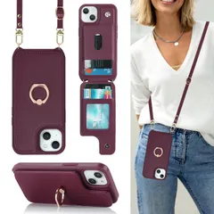 【数量限定】Cavor iPhone15 Plus と互換性があるケース手帳型iPhone15 Plus用のケースショルダーストラップ クロスボディ肩掛け 首かけ 斜めがけ ショルダーストラップ ケース背面ポケット付き【上下開】ジッパー式 カード収納【RFID