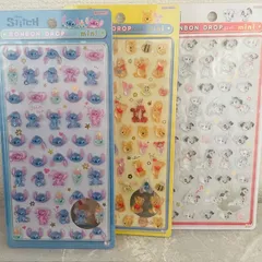 ディズニー　ボンボンドロップシールミニ　スティッチ　プーさん　101匹わんちゃん　クリア　3D　3種セット