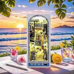 立体パズル ミニチュアハウスキット ブックエンド 本立て 本棚装飾 手作りキット 組み立て 木製パズル ウッドクラフト イラスト (潮風の境)